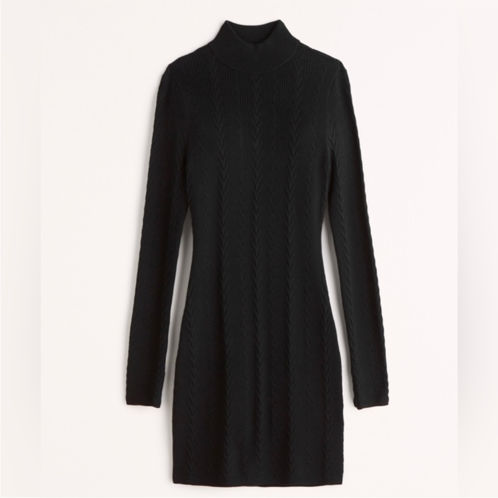 ABERCROMBIE Cable Knit Sweater Dress, Black, XXST